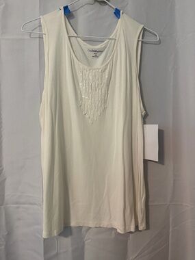 croft & barrow Cream Beaded Scoop Neck Tank